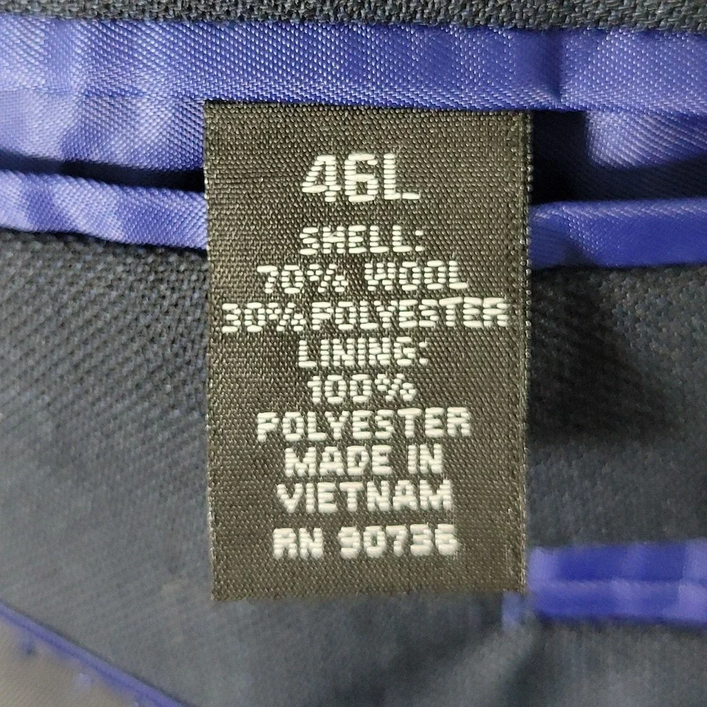 Alfani‎ Men's Sport Coat Blazer Two Button Navy Blue Wool Polyester Size 46L